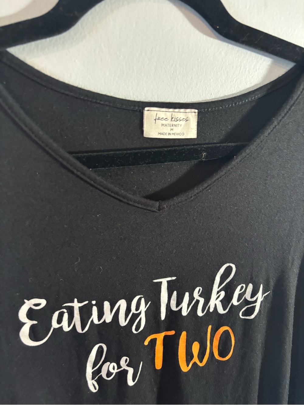 Free Kisses Maternity Black 'Eating Turkey for Two' V-Neck Maternity Top
